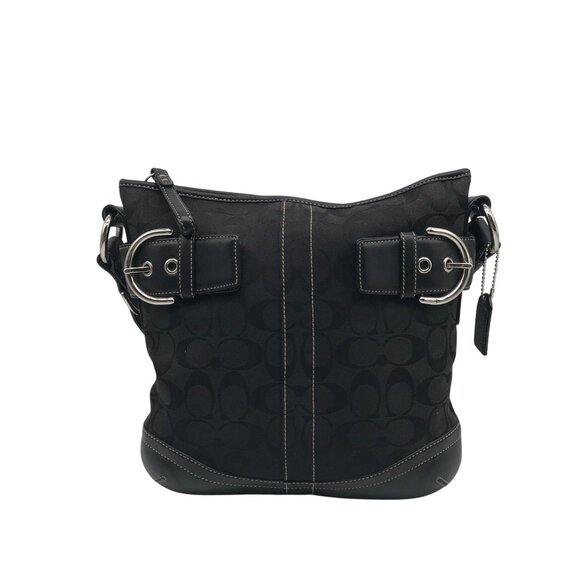 Coach Black Signature Jacquard Sateen Shoulder Bag - Picture 1 of 11